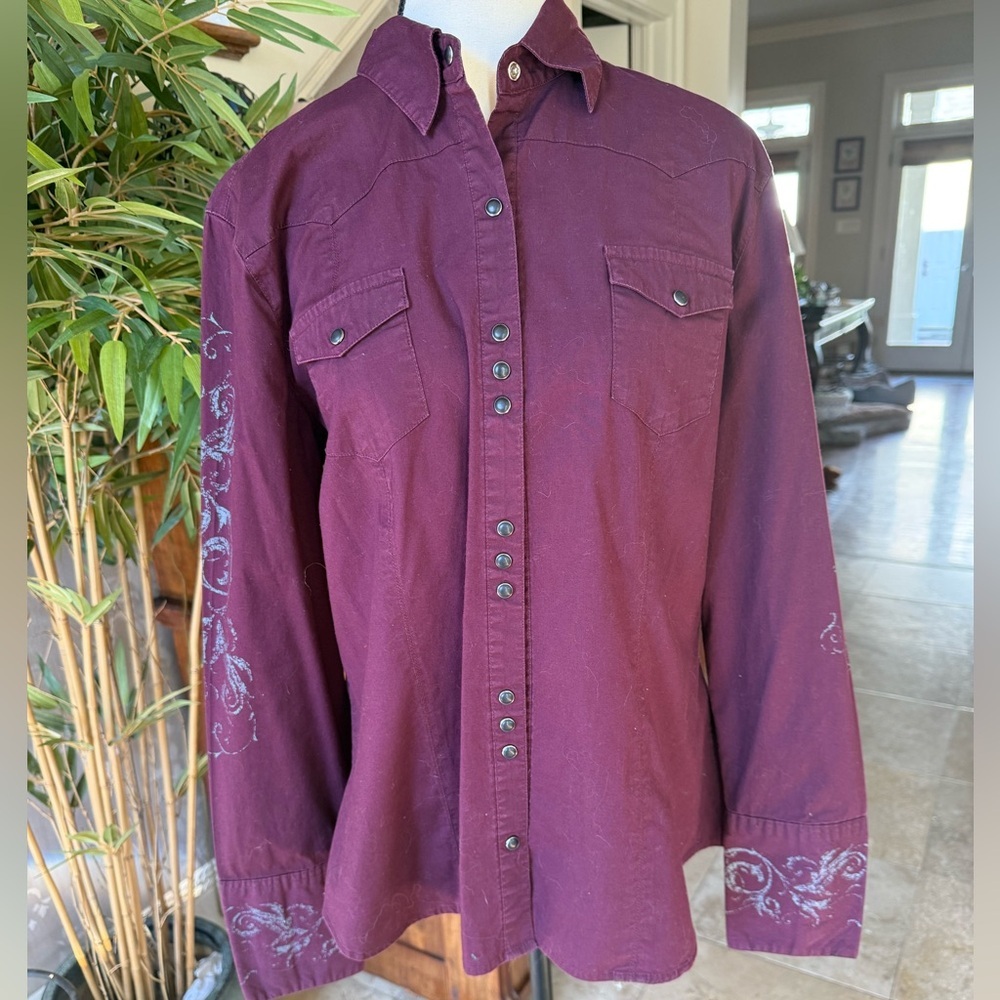 STETSON ladies western long sleeve blouse XL excellent condition burgundy - Picture 2 of 16